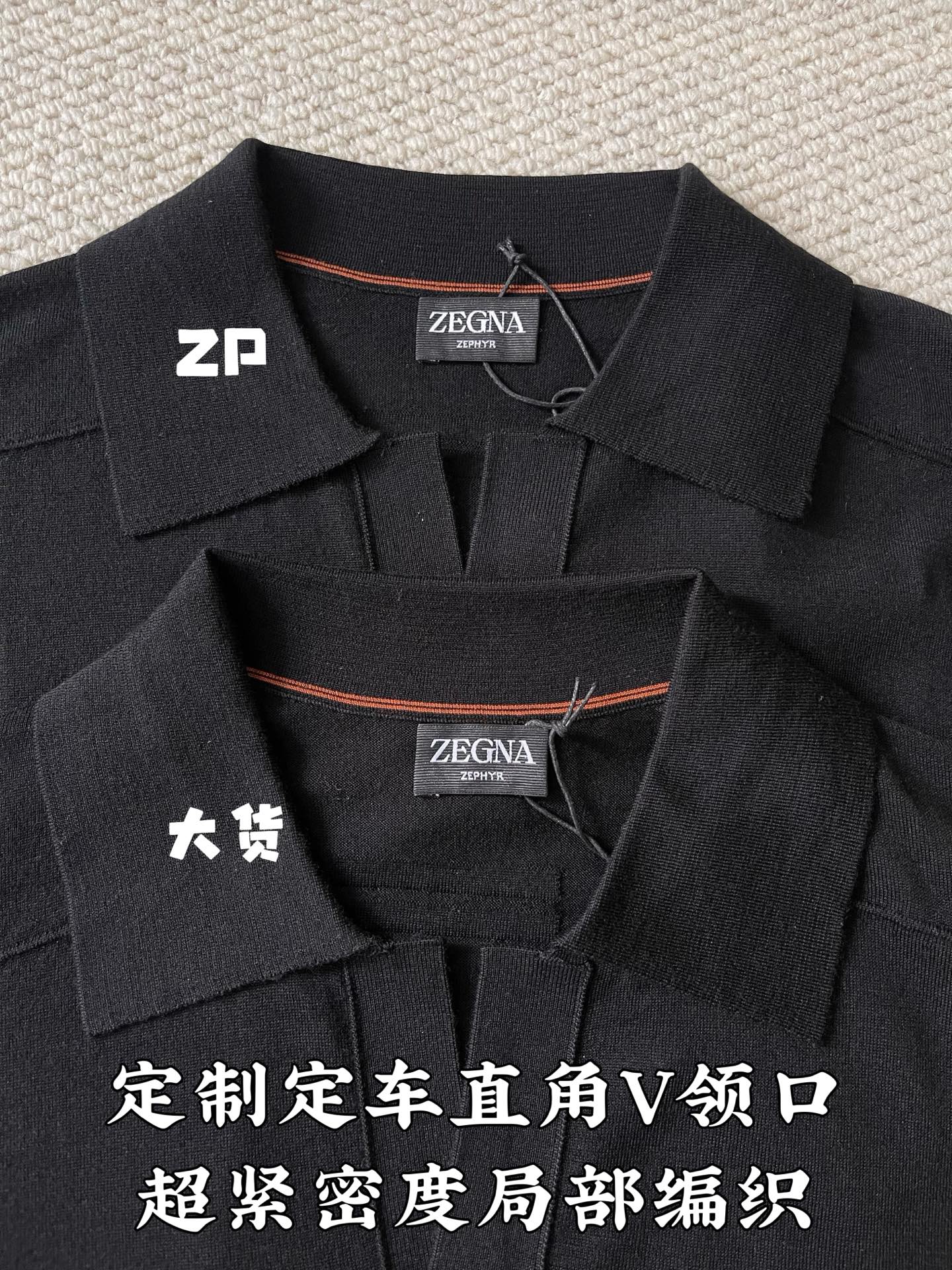  ZEGNA 超细羊毛休闲V领短袖针织Polo衫