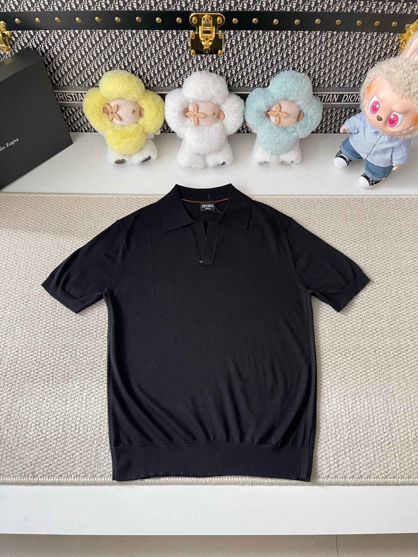  ZEGNA 超细羊毛休闲V领短袖针织Polo衫