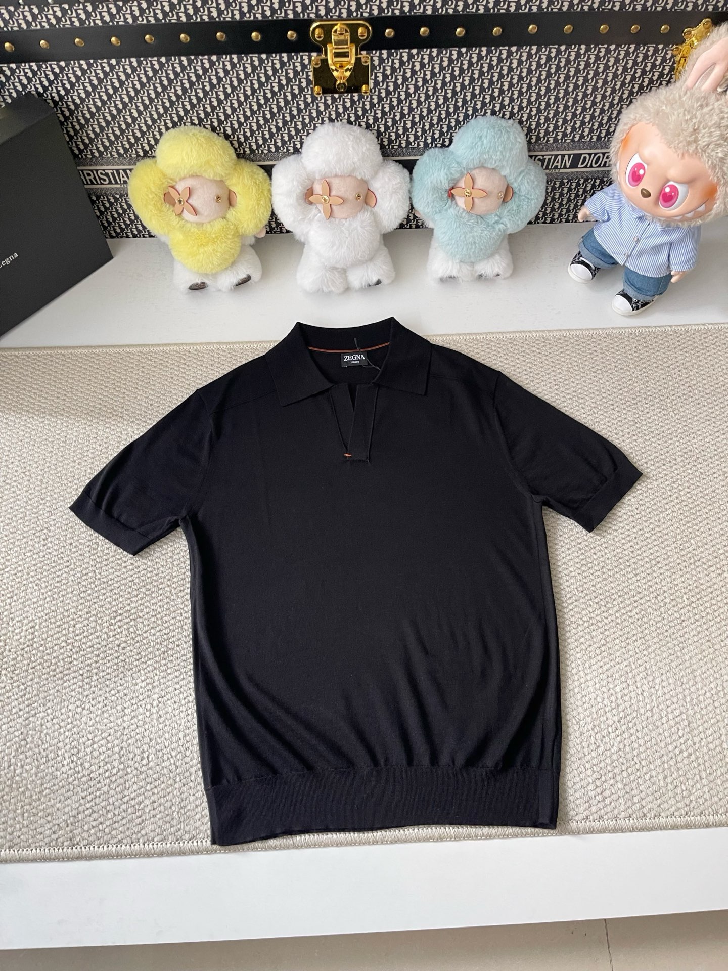  ZEGNA 超细羊毛休闲V领短袖针织Polo衫