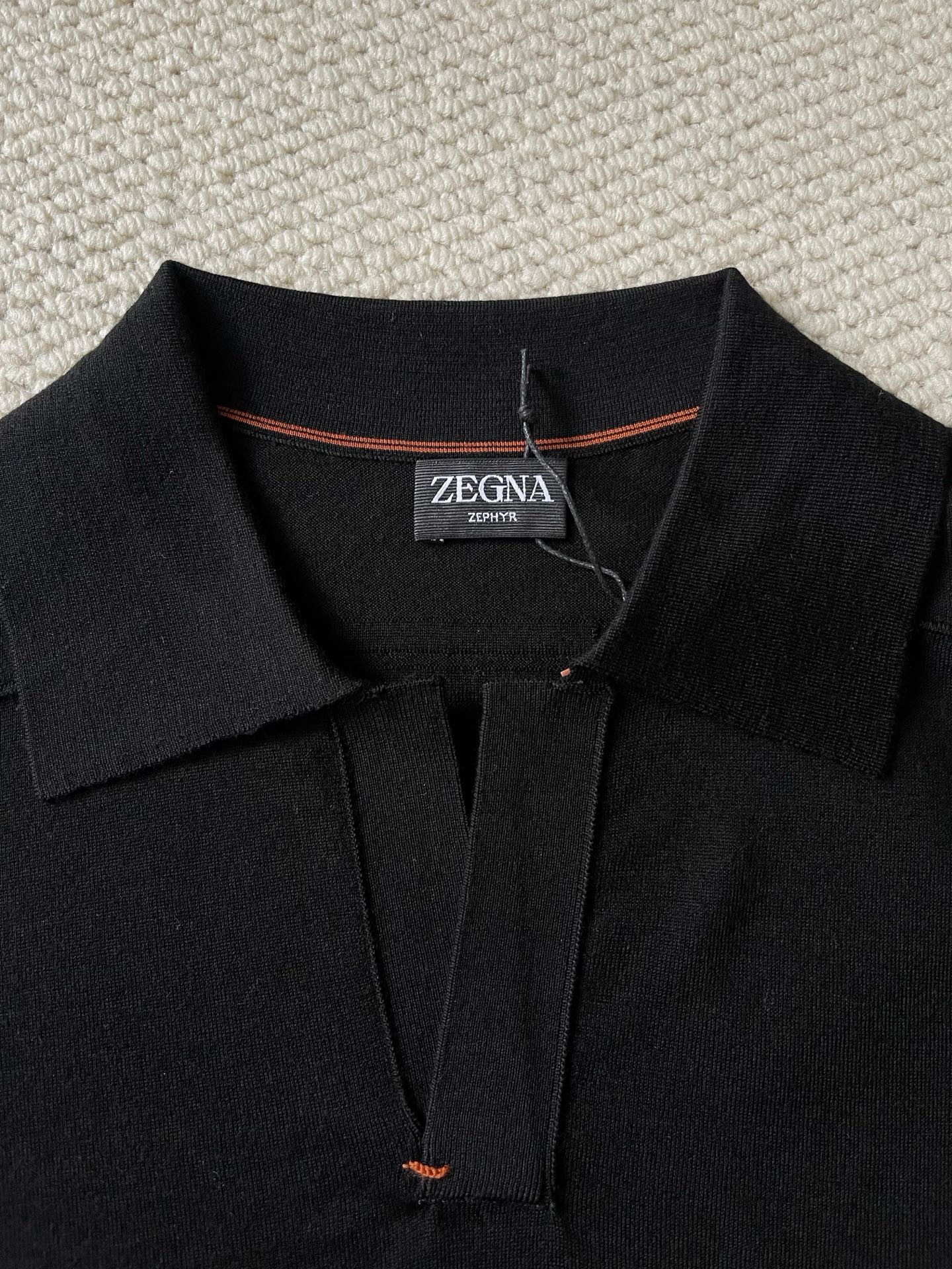  ZEGNA 超细羊毛休闲V领短袖针织Polo衫