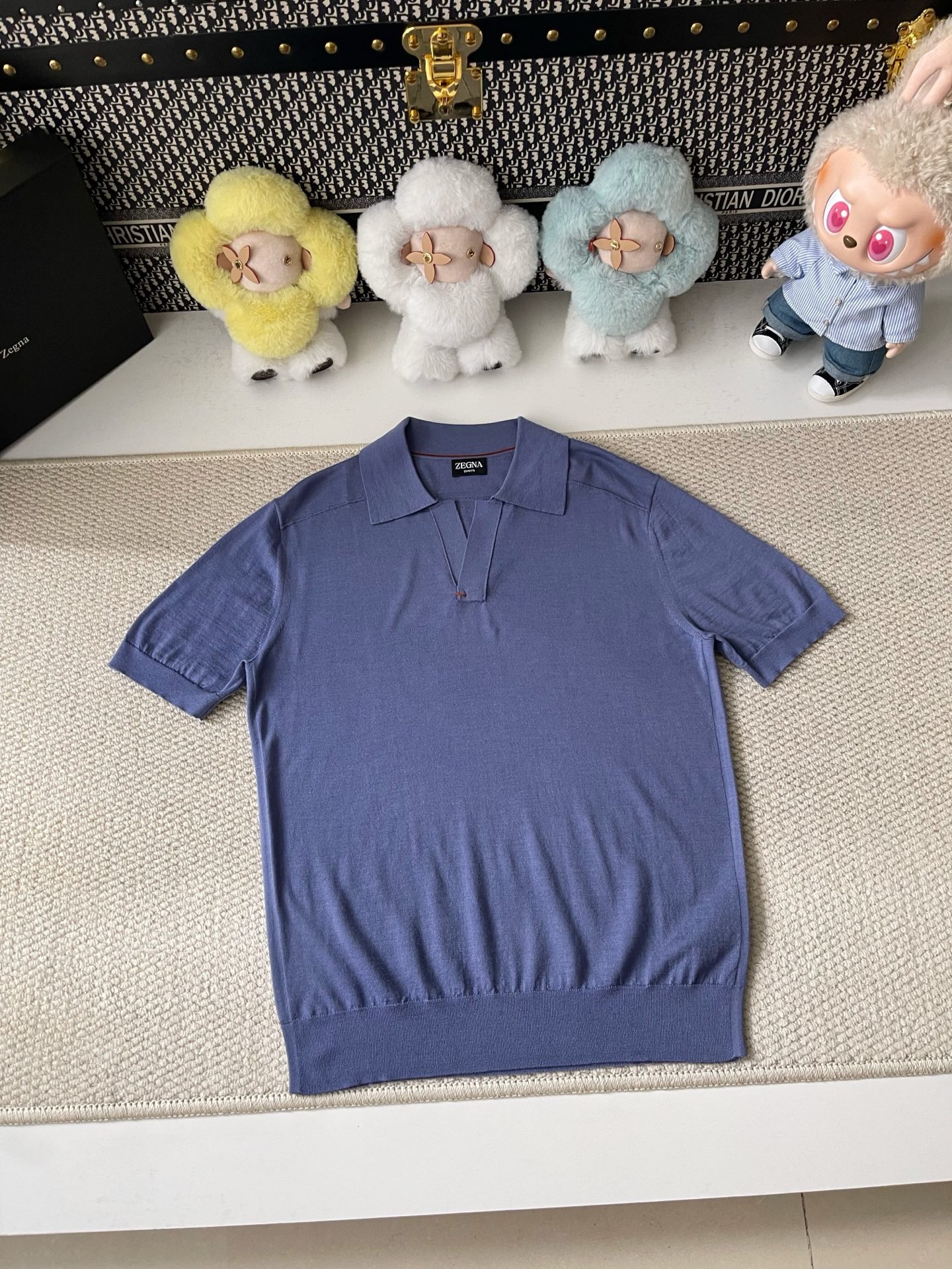  ZEGNA 超细羊毛休闲V领短袖针织Polo衫