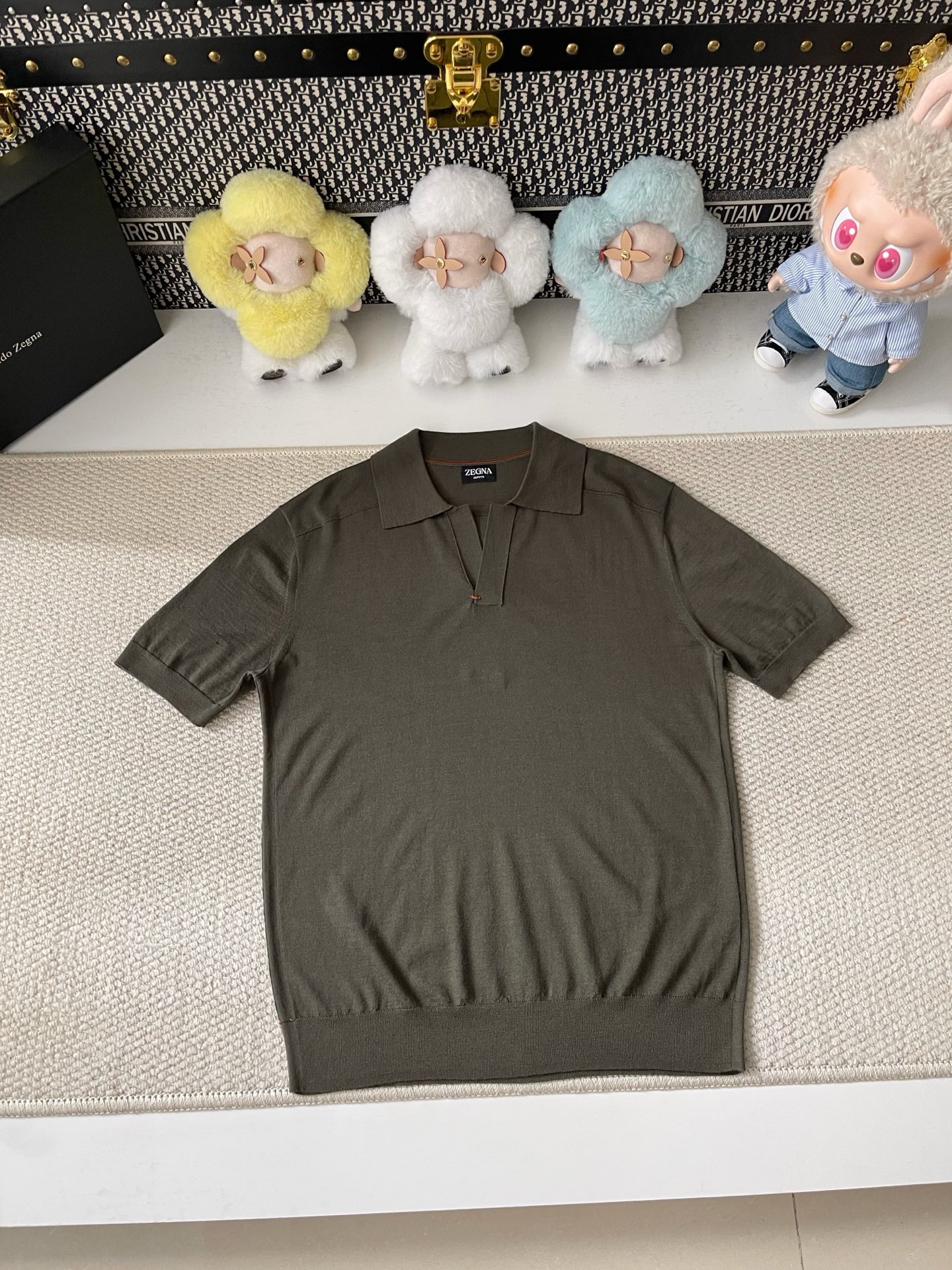  ZEGNA 超细羊毛休闲V领短袖针织Polo衫