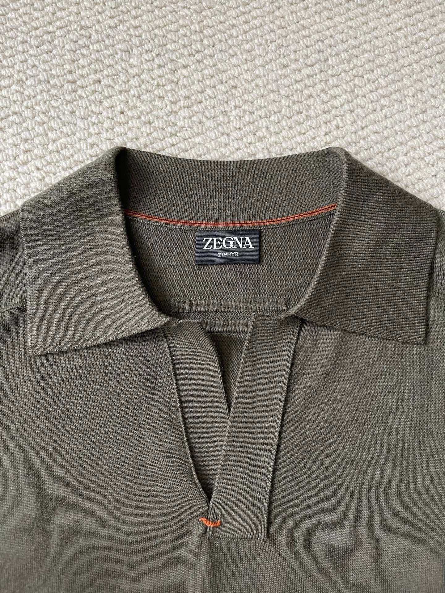  ZEGNA 超细羊毛休闲V领短袖针织Polo衫